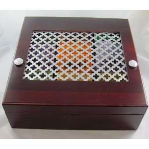 Decorative Celtic Lucky Irish Wood Tea Box with Tin Window includes 