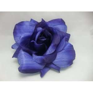    Large Indigo Blue Sheer Rose Hair Flower Clip 