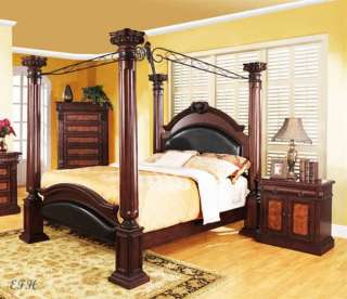 NEW PRADO TRADITIONAL CHERRY FINISH WOOD FOUR POST CANOPY BED  