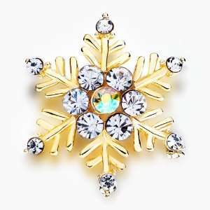    Clear Crystal Fine Snowflake Golden Brooch Pugster Jewelry