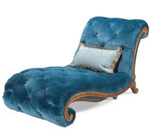 Honey Walnut/Teal Blue Microfiber Chaise Lounge  