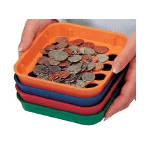  Coin Sorter Trays, Plastic, 5x5x4 1/2, OE/BE/RD/GN 