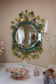 Colored Venetian Glass Mirror~Tole Flowered Crown~Unique Artisan 