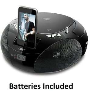Coby CSMP142 Portable CD Boombox for iPod   Black * Batteries & Remote 