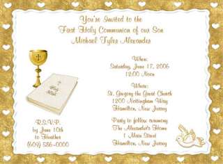 10 STUNNING GOLD FIRST HOLY COMMUNION INVITATIONS  