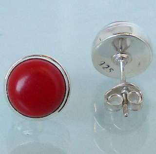   RED CORAL ROUND 925 STERLING SILVER STUD ARTISAN EARRINGS P2772  