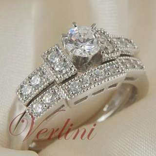   wedding ring set with round brilliant cut cubic zirconium diamonds