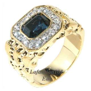 Stunning Mens Emerald cut Simulated Sapphire Ring sz 13  