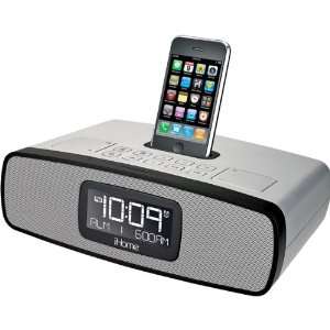 New Silver Dual Alarm Clock Radio with AM/FM Radio and iPod/iPhone 