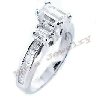 63 Ct EMERALD CUT 3 STONE DIAMOND ENGAGEMENT RING NEW  