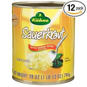 Kuhne Sauerkraut with Rhine Wine, 28 Ounce Cans (Pack of 12)  