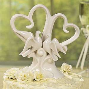 Wedding Cake Topper Doves & Hearts Ceramic Love Birds  