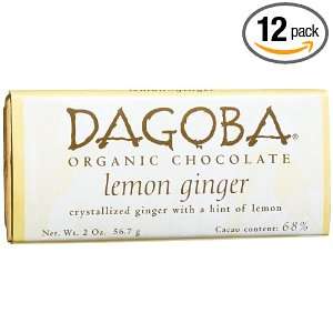 Dagoba Lemon Ginger (68%) Crystallized Ginger, Lemon Bar, 2.0 Ounce 