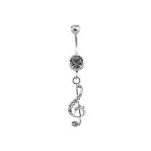    Black CZ Treble Clef Dangling Belly Button Navel Ring Jewelry