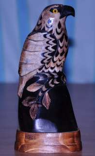 Eagle Sculpture Carved Water Buffalo Horn Bird Black Thailand Craft 