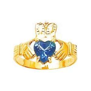    14K Gold Cubic Zirconia December Birthstone Claddagh Ring Jewelry