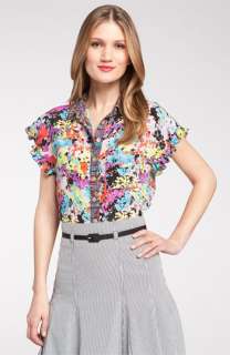 Nanette Lepore Sparkle Ruffle Sleeve Silk Shirt  