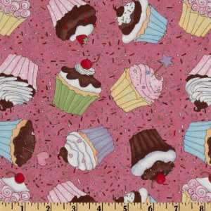  44 Wide Sweet Shoppe Tossed Cupcakes Pink Fabric By The 