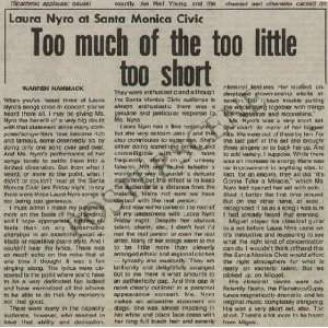  Laura Nyro Santa Monica Newspaper Concert Review 1972 