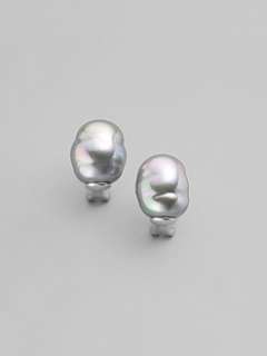 Majorica   14MM Grey Baroque Pearl Button Earrings