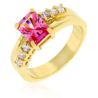 CT Emerald Cut Pink Rose Cubic Zirconia Ring  