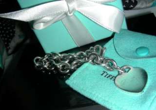 Tiffany & Co Silver HEART TAG Charm Bracelet 7 1/2 Bangle w/Box 