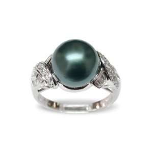   gold Penelope Black Tahitian south sea cultured pearl and diamond ring