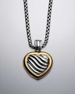 Carved Cable Heart Locket & Figaro Chain Necklace