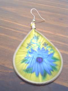 Flower design thread earrings, dangle peruvian jewelry handmade PERU
