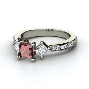 Caroline Ring, Princess Red Garnet 14K White Gold Ring 