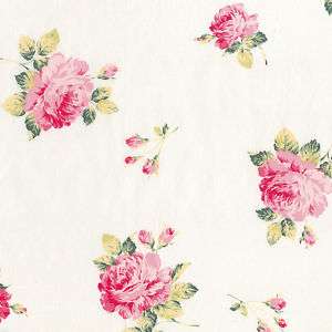 COTTON CLOTHES FABRIC VINTAGE SHABBY ROSE FLORAL PINK  