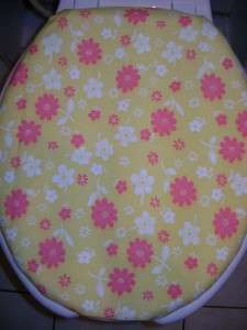 Pink Floral On Yellow Toilet Seat Lid & Tank Cover Set  