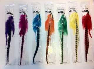 CLIP IN FEATHER HAIR EXTENSION BRIGHT GRIZZLY COLOR NEW  