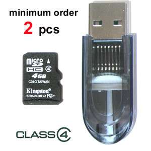 Flash memory card SD HC SDHC Micro TF Mini 4GB + USB reader class 4 