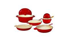 enamel cast iron 7 piece red cookware set high quality