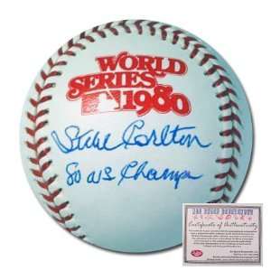 Steve Carlton Autographed 1980 World Series Baseball with 80 WS Champ 