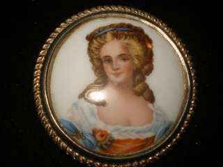 Vint WOMAN LIMOGES sign FRANCE CAMEO Brooch Pin Pendant  
