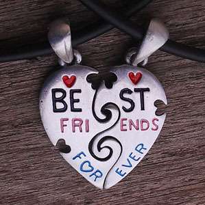 Best Friends pewter pendant w 2 Black rubber Necklaces  
