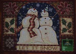   Rug~Christmas Snowman Pair~Holiday Mat~Let It Snow~Winter Holly~NEW