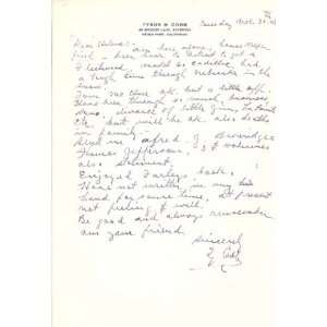 Ty Cobb Autographed/Hand Signed Hand Written Letter JSA #X18367