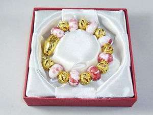   Stretch EUROPEAN Bracelet 17 Charms Gold & Pink inc Gift Box  