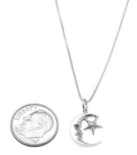   MOON WITH STAR CRESCENT MOON FACE CHARM WITH BOX CHAIN NECKLACE  