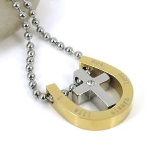 Stainless Steel Pendant Cross Gold Horseshoe Necklace  