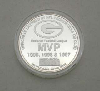   999 SILVER COIN 1997 BRETT FAVRE~GREEN BAY PACKERS~ 3 X TIME NFL MVP