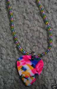 20 Pink Yellow Green Blue Guitar Pick Beaded Necklace  