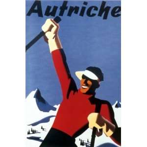  Downhill in Austria   Beautiful Vintage Ski Poster