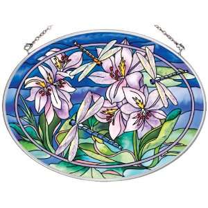  Amia Oval Suncatcher with Dragonfly Design, Hand Painted 