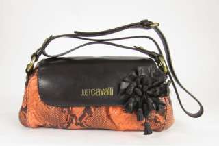 New JUST CAVALLI Orange Snake Embossed Cross Body Bag  