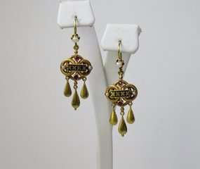 Antique Victorian Etruscan 14k gold ruby pearl earrings  