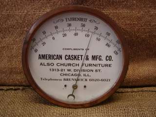 Vintage American Casket Co Thermometer  Brass / Copper Sign Antique 